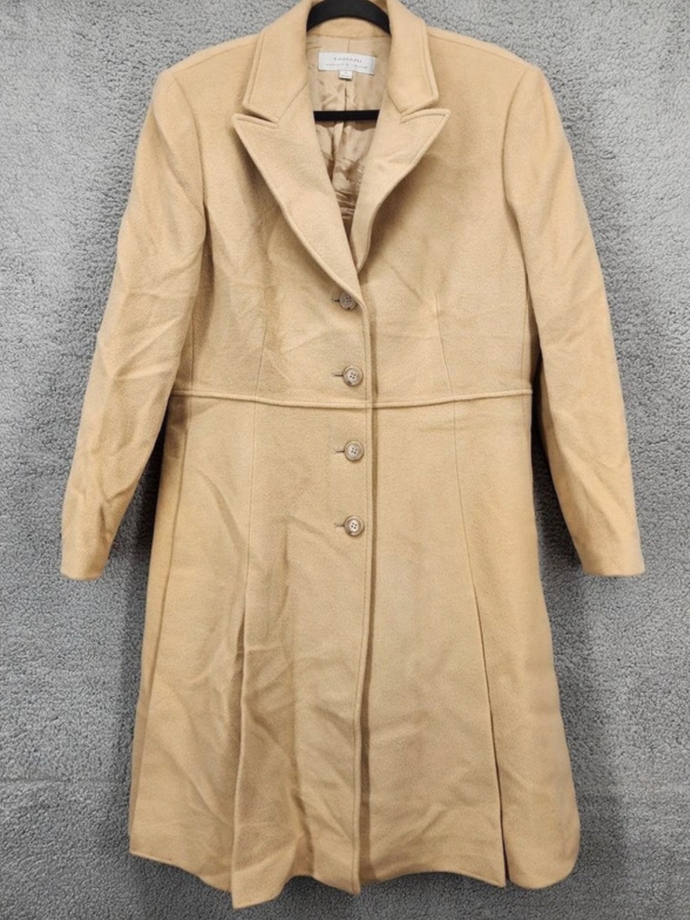 Tahari Cashmere Beige Long Wool-Blend Pea Coat 14